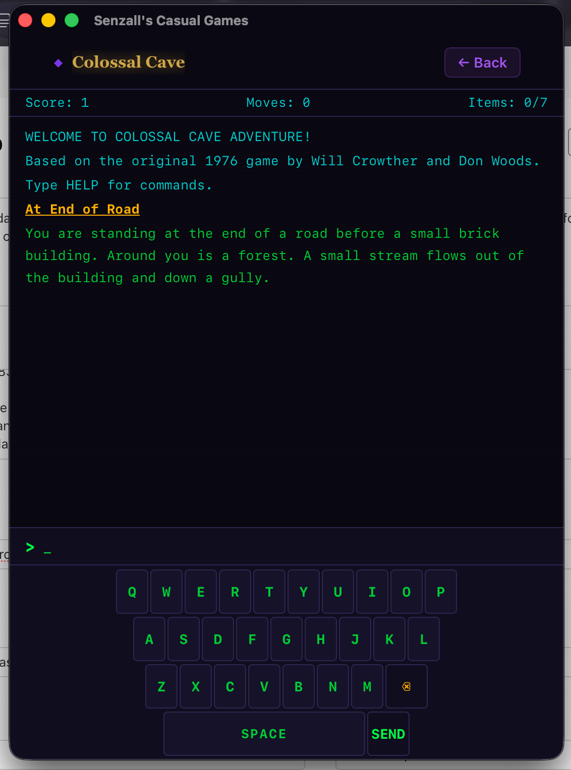 Colossal Cave — Text adventure gameplay screenshot