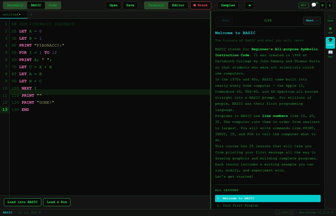 BASIC program editor
